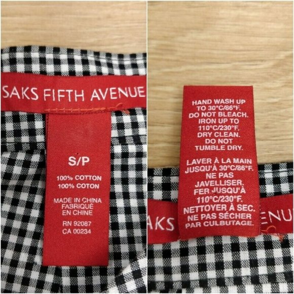 SAKS FIFTH AVENUE Cold Shoulder Top Gingham Check Floral Applique Black White S - Picture 8 of 8